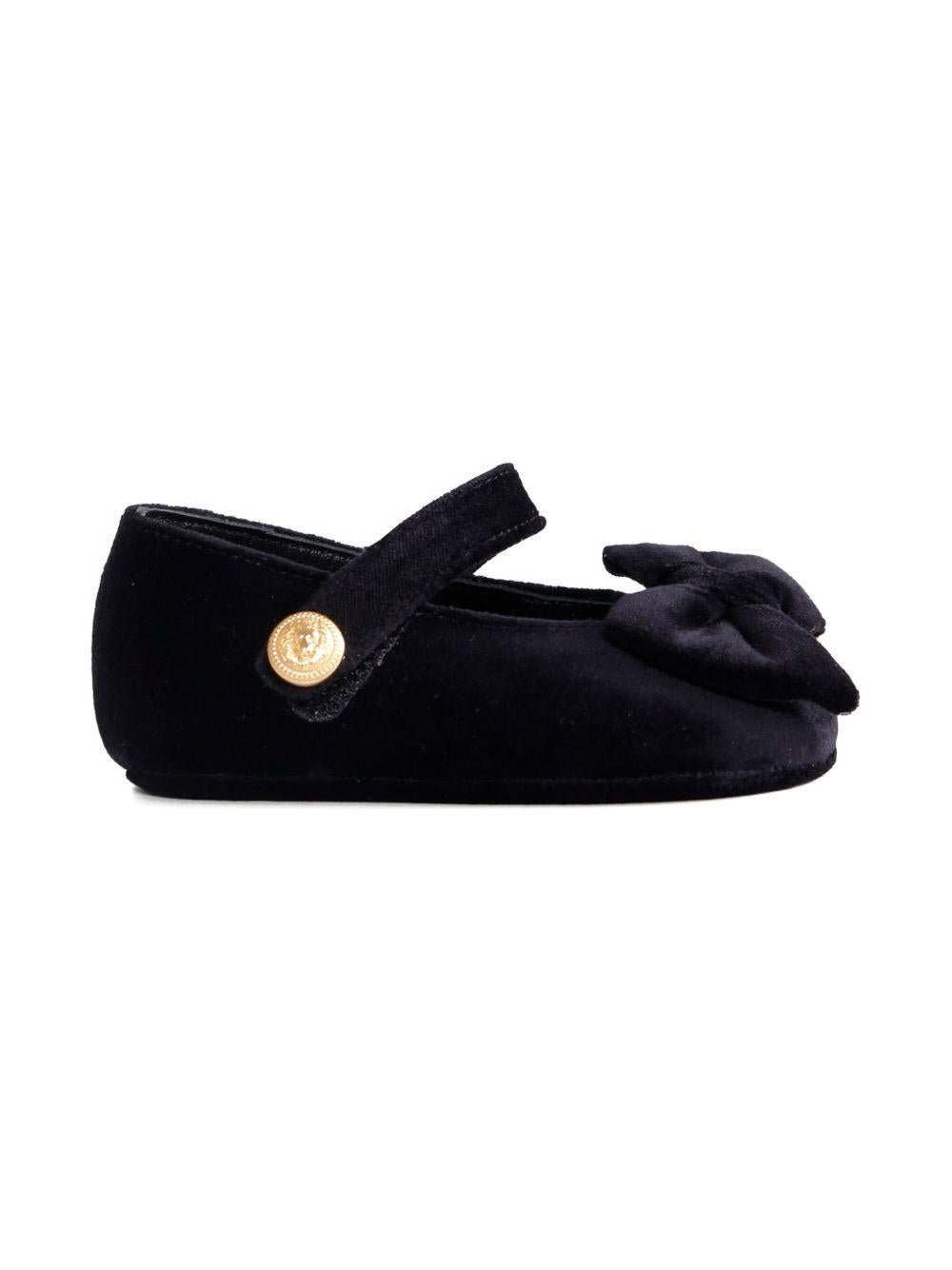Ballerine in velluto per neonato Balmain Kids nero con fiocco - Rubino Kids