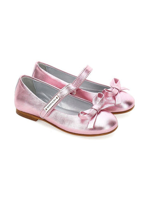 Monnalisa pink metallic leather Mary Jane flats for girls