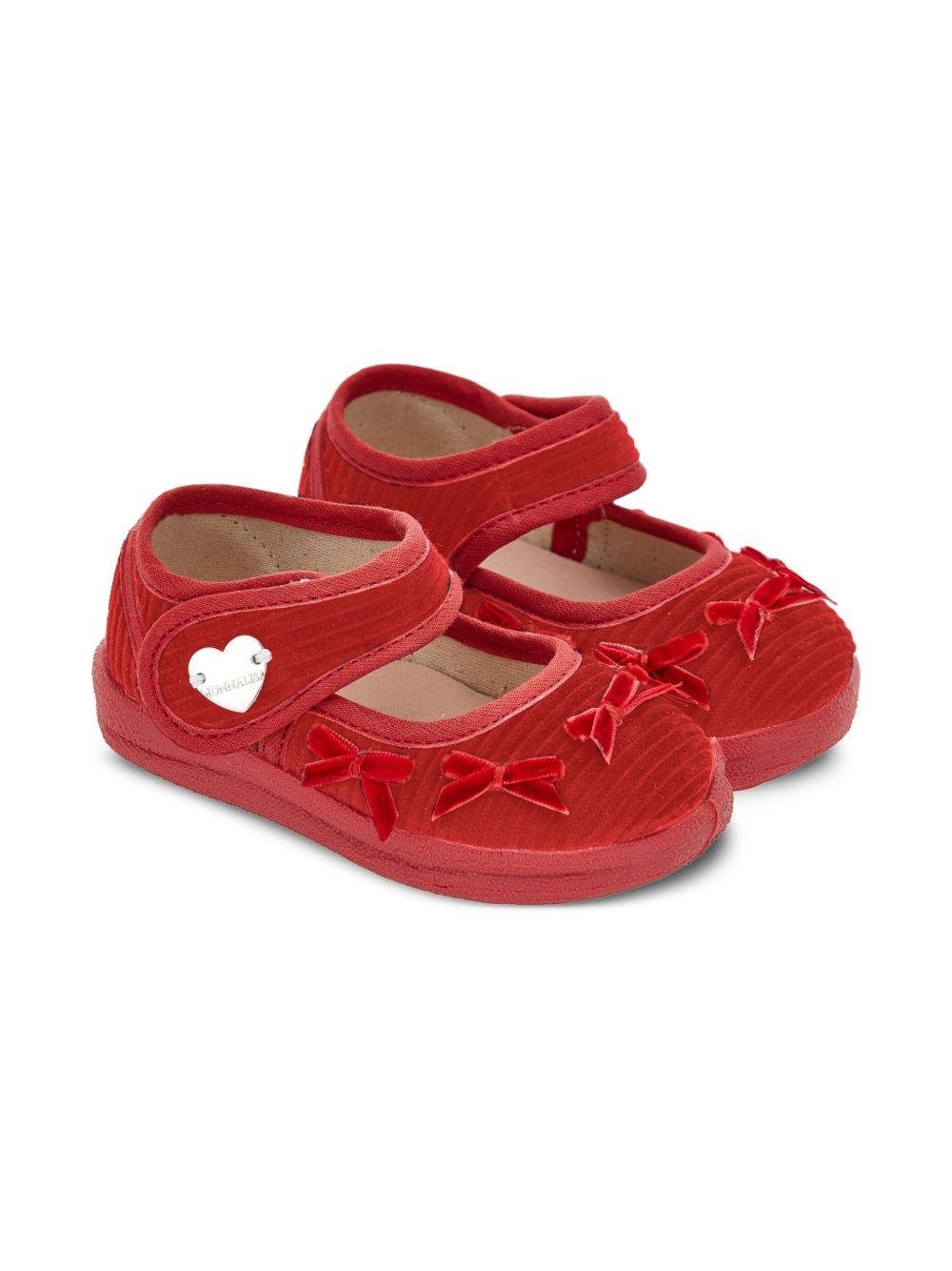 Ballerine Mary Jane per neonata Monnalisa rosse con fiocco in velluto - Rubino Kids