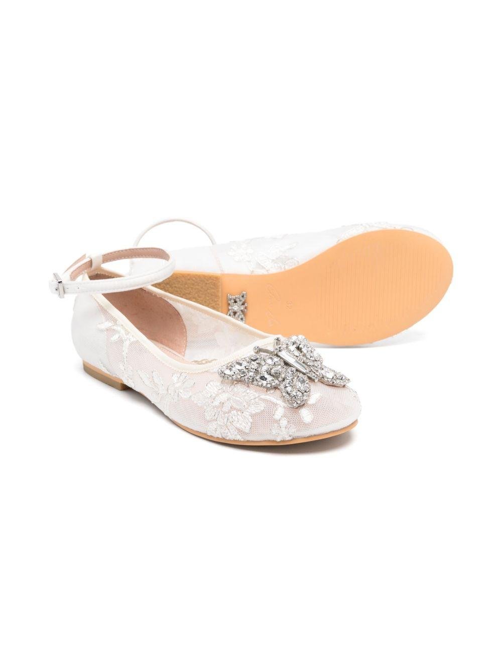 Ballerine per bambina Aruna Seth bianche con ricamo e decorazione in cristalli - Rubino Kids