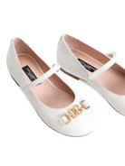 Ballerine per bambina Dolce & Gabbana Kids bianche con placca logo dorata - Rubino Kids
