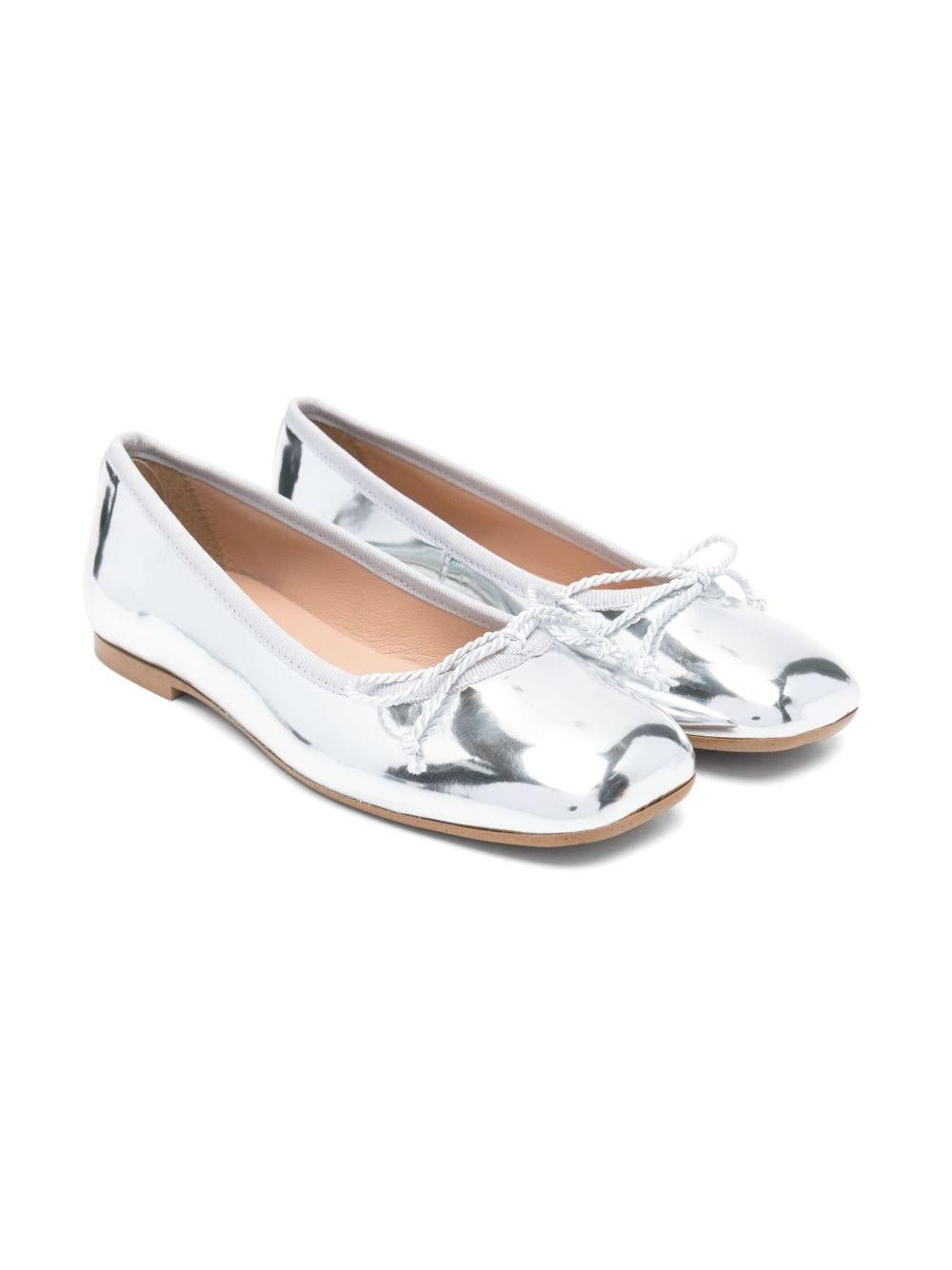 Ballerine per bambina Eli1957 argento in pelle verniciata e punta quadrata con dettaglio fiocco - Rubino Kids