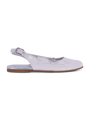 Monnalisa white ballerinas for girls with bow and crystals