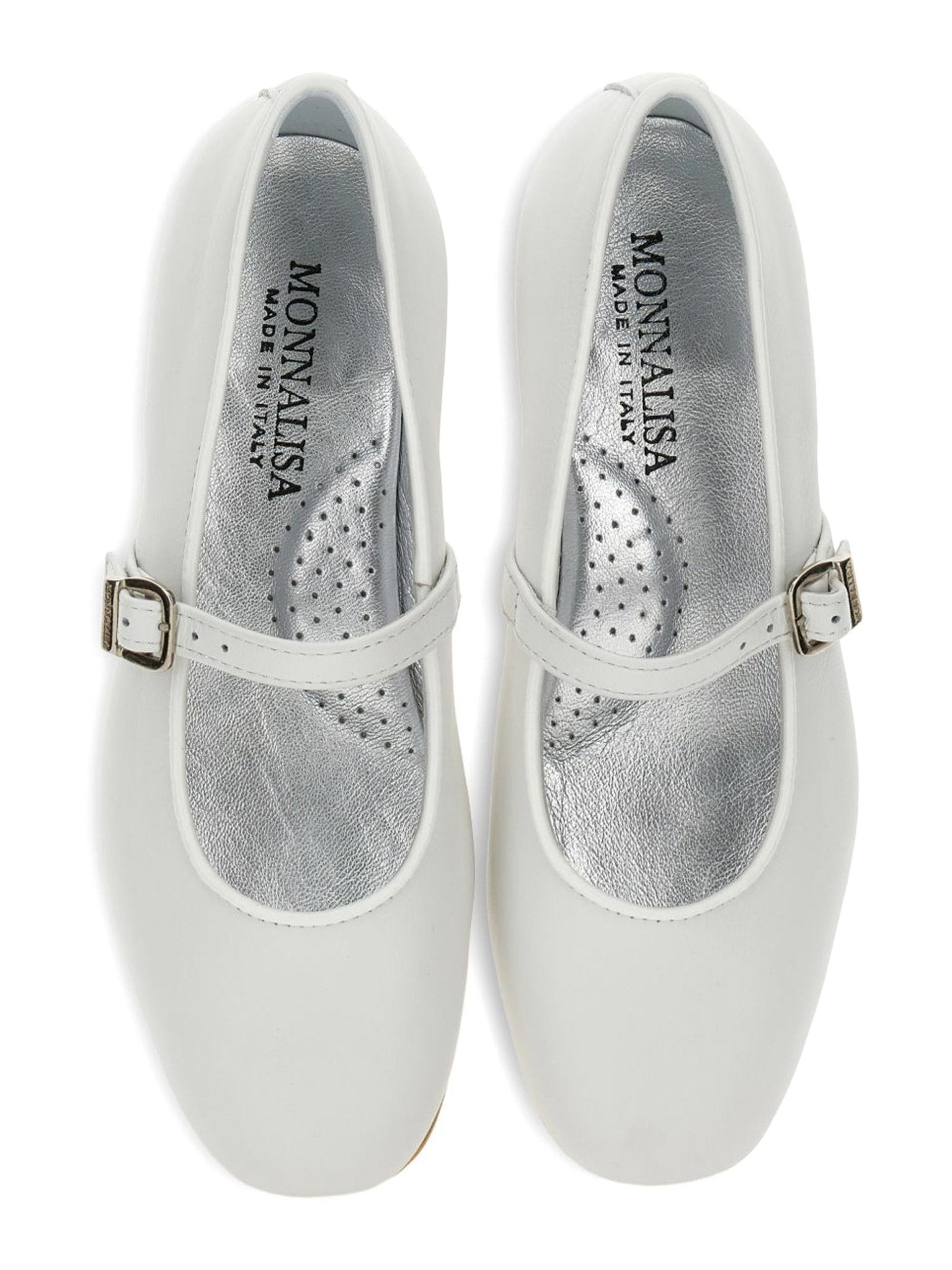 Ballerine per bambina Monnalisa bianche in pelle scamosciata con fibbia - Rubino Kids