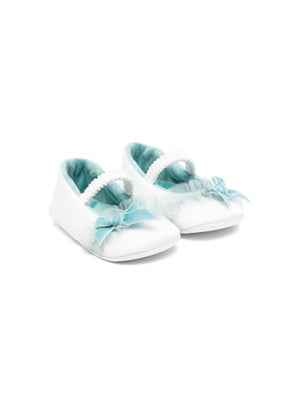 Colorichiari baby girl ballet flats in white with a blue bow