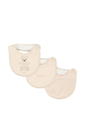 Fendi Kids beige baby bibs with FF logo motif