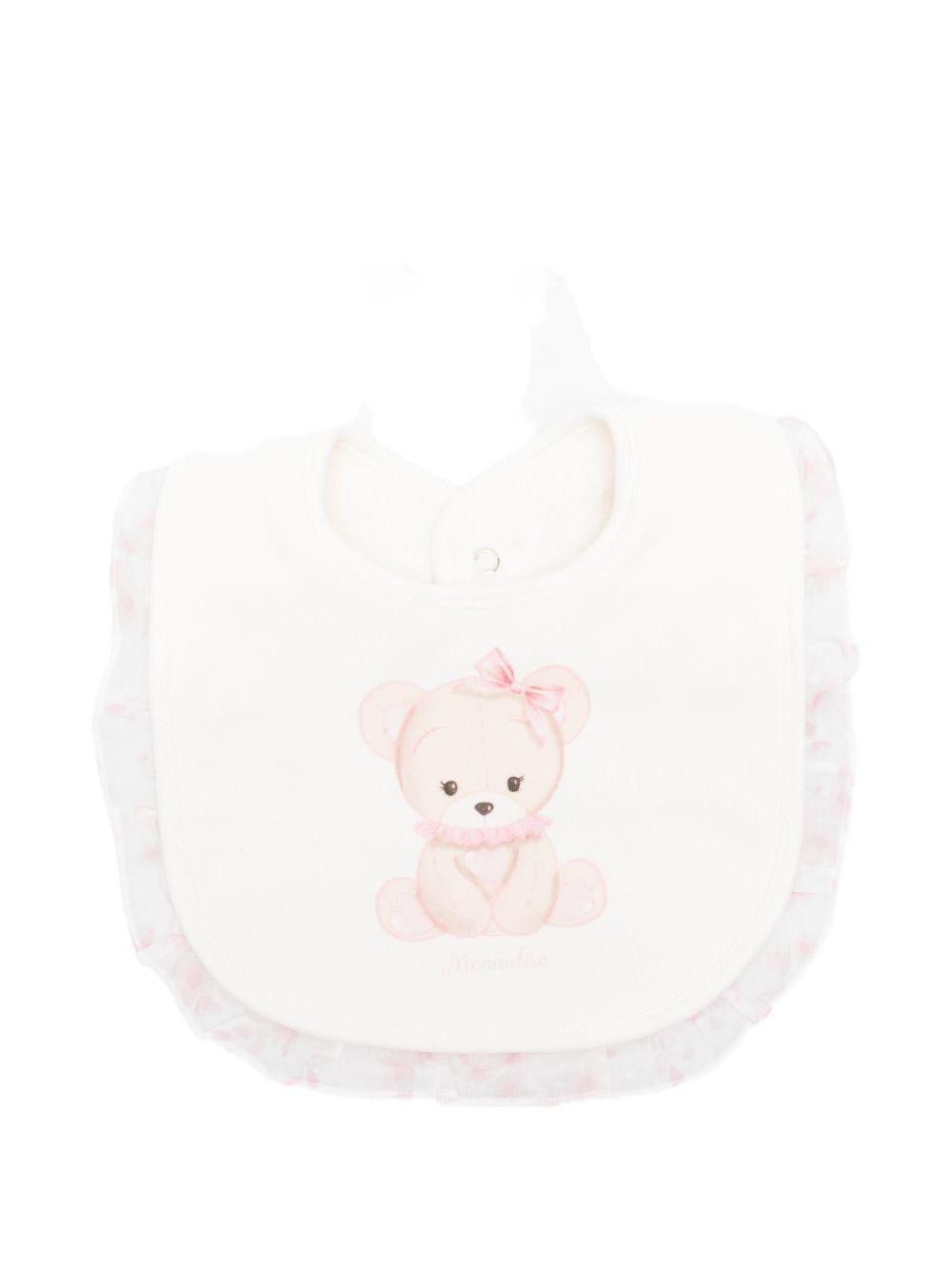 Bavaglino per neonati Monnalisa bianco con volant rosa - Rubino Kids