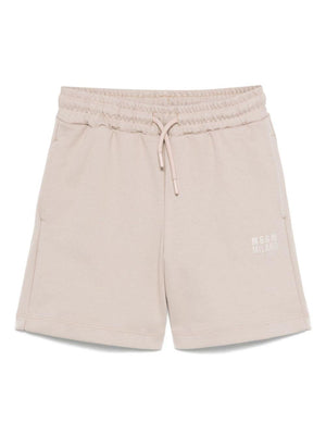 MSGM Kids beige Bermuda shorts with logo for boys with two side pockets