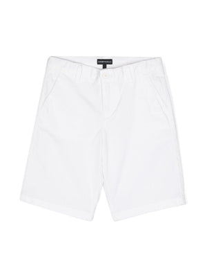 Emporio Armani Kids white Bermuda shorts with logo plaque