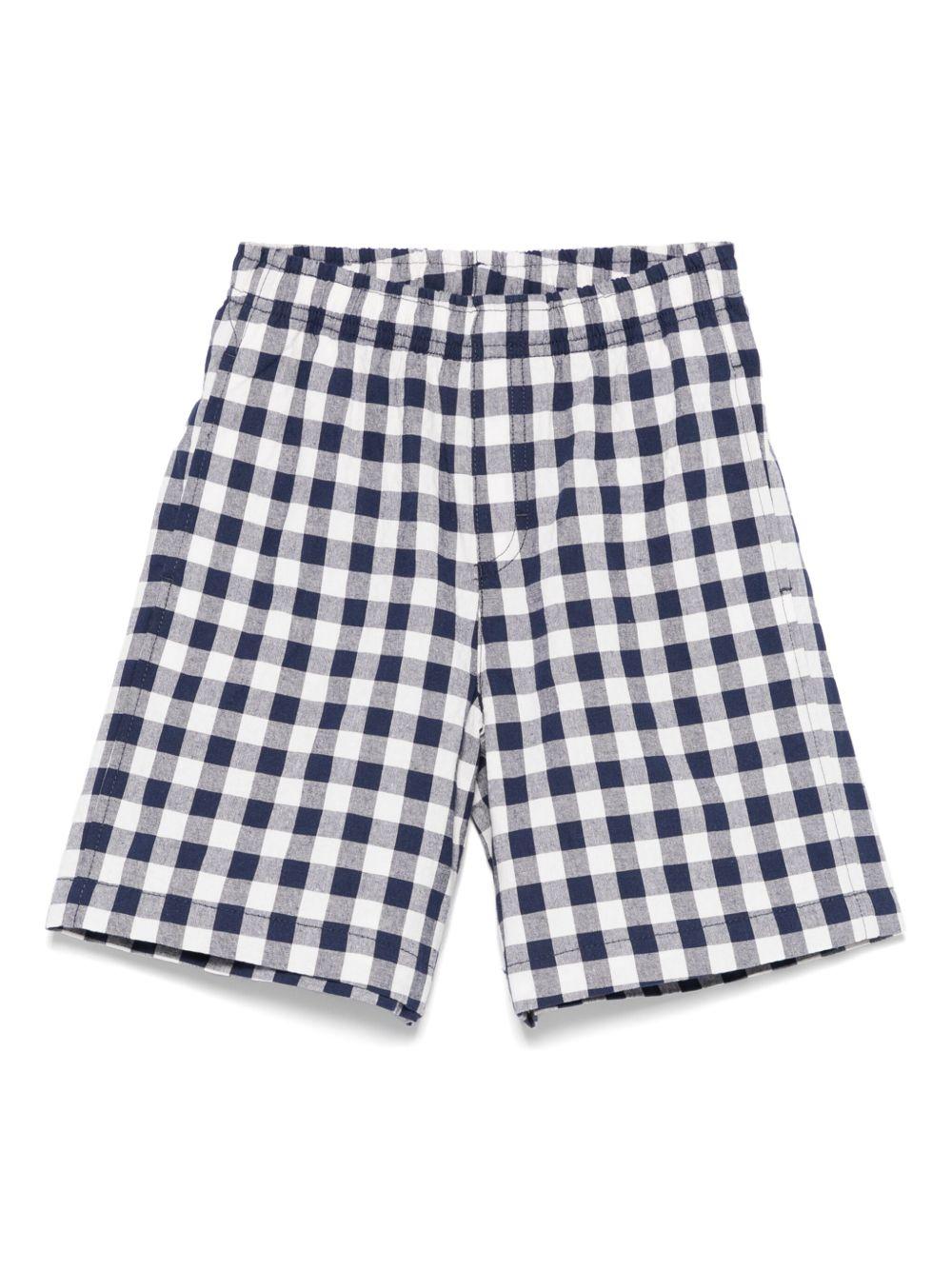 Bermuda per bambino Il Gufo bianco e blu a quadri con vita con coulisse elasticizzata - Rubino Kids