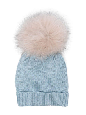 Colorichiari baby girl's hat with pompom in light blue with pleated brim