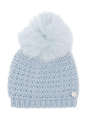 Berretto con pompon per neonato Paz Rodriguez blu con placca con logo