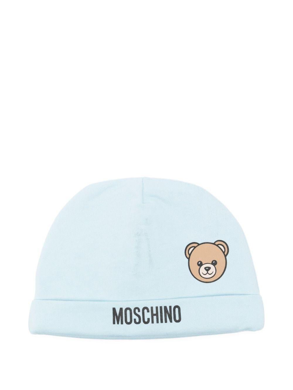 Berretto con stampa Moschino Kids azzurro con stampa Teddy Bear - Rubino Kids