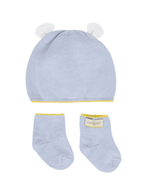 Berretto e calzini per neonati Gensami Kids azzurro con bordo a contrasto (2 pezzi)