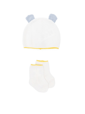 Berretto e calzini per neonati Gensami Kids bianco con bordo a contrasto (2 pezzi)