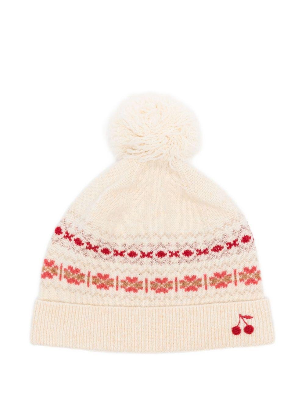 Berretto per bambina Bonpoint beige con motivo a ciliegia - Rubino Kids