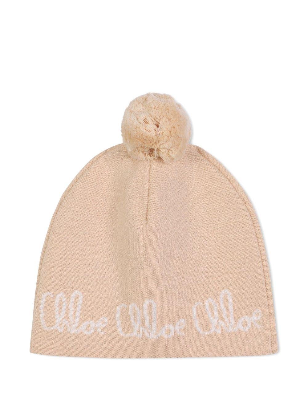 Berretto per bambina Chloé Kids beige con logo ricamato - Rubino Kids