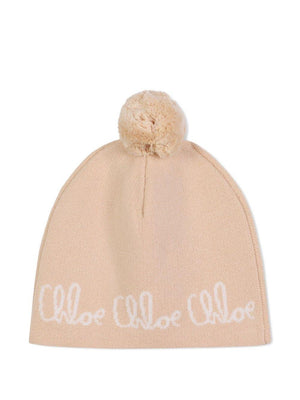 Chloé Kids beige hat for girls with embroidered logo