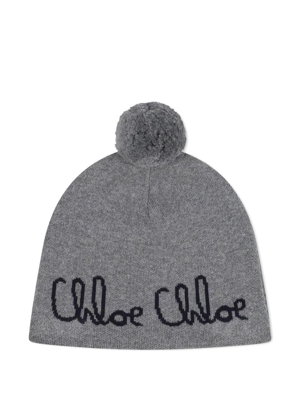 Berretto per bambina Chloé Kids grigio con ricamo con logo - Rubino Kids