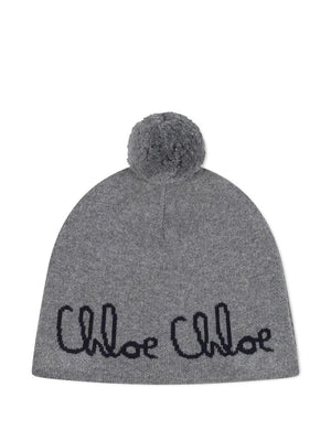Berretto per bambina Chloé Kids grigio con ricamo con logo