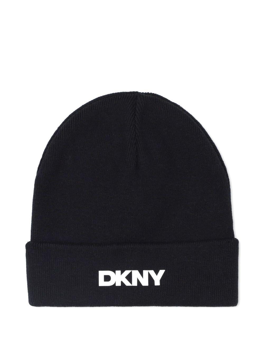 Berretto per bambina DKNY Kids nero con applicazione con logo - Rubino Kids