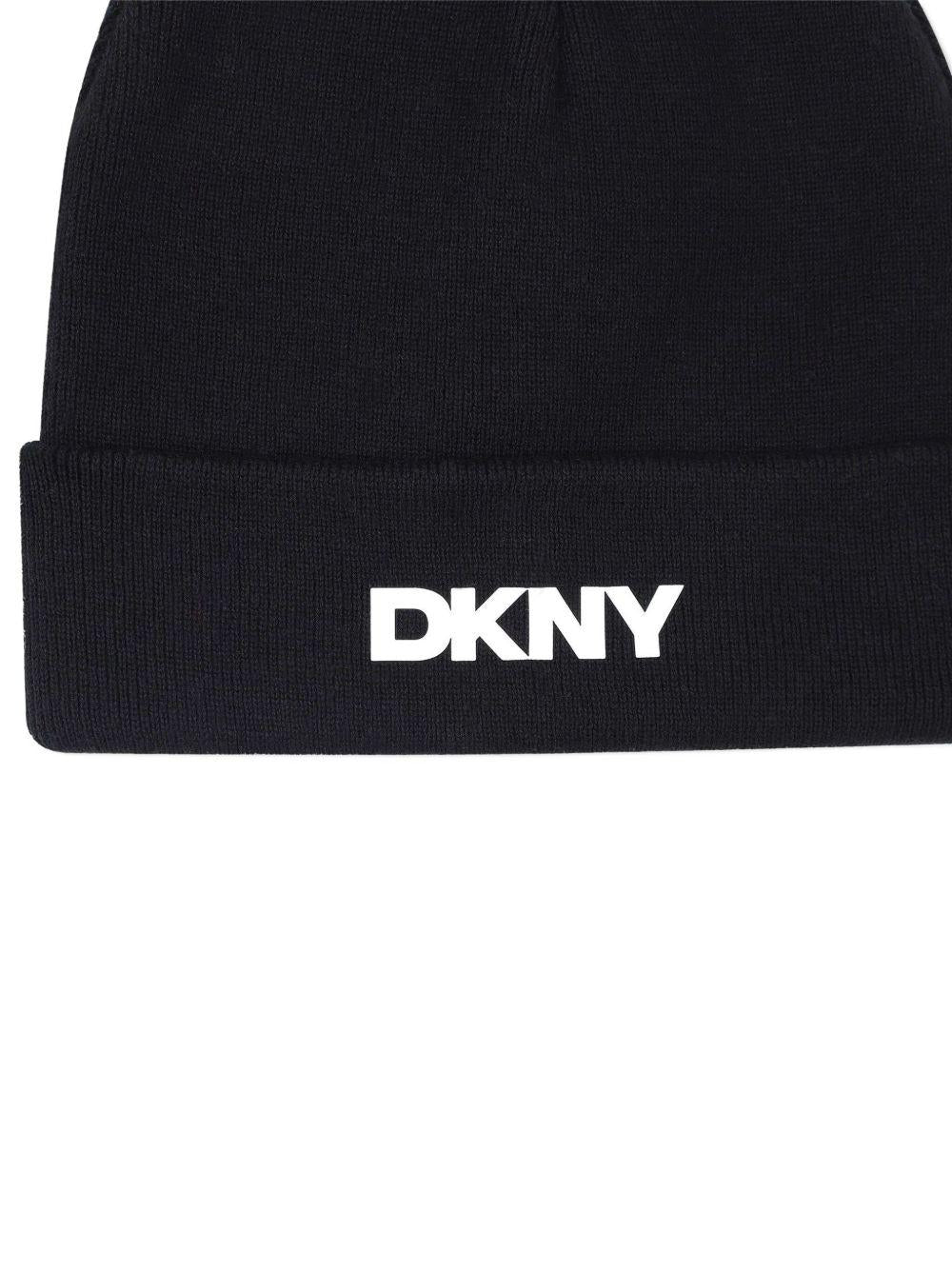 Berretto per bambina DKNY Kids nero con applicazione con logo - Rubino Kids