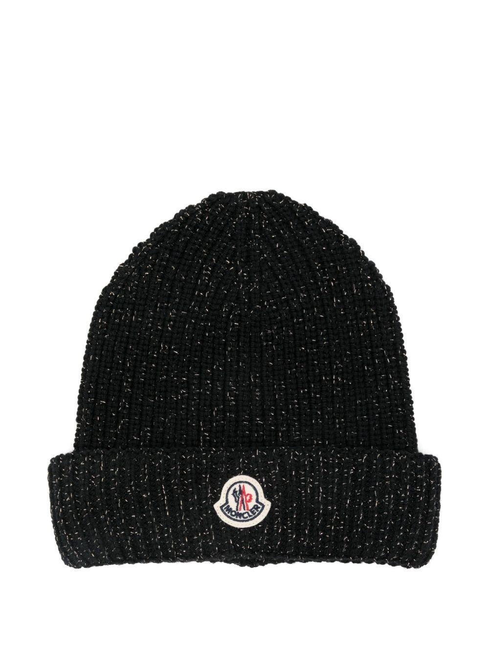 Berretto per bambina Moncler Enfant nero con applicazione con logo - Rubino Kids