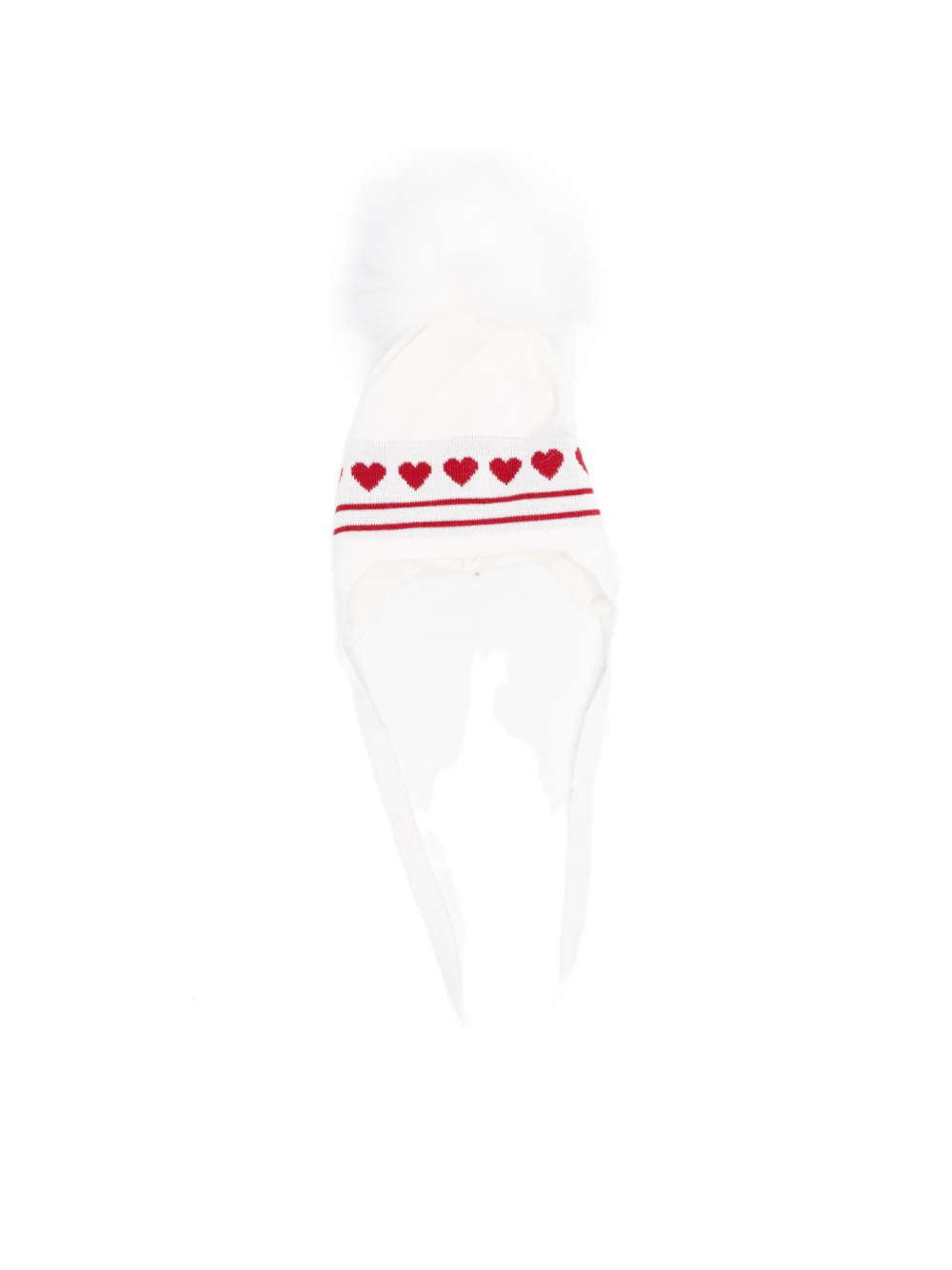 Berretto per bambina Monnalisa bianco con intarsi a cuore e pompon - Rubino Kids
