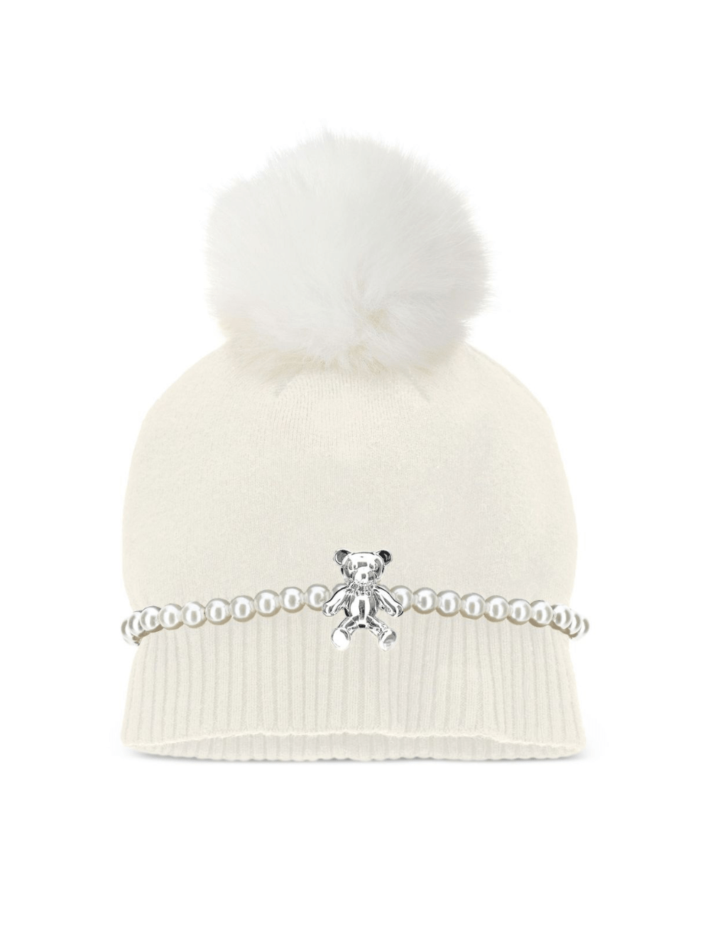 Berretto per bambina Monnalisa bianco con pompon - Rubino Kids