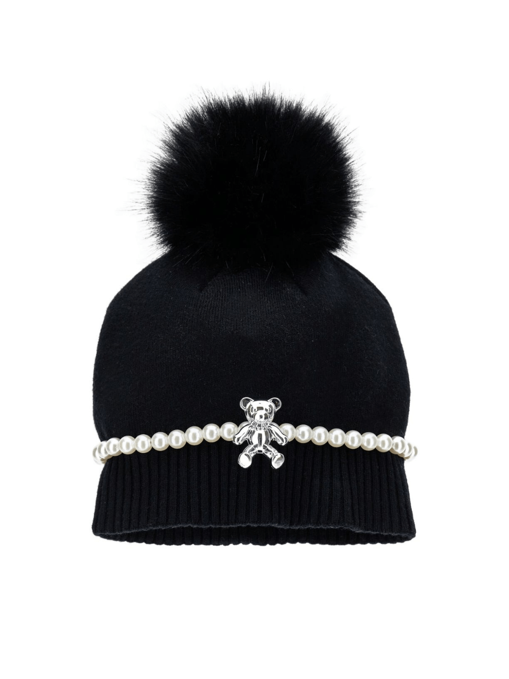 Berretto per bambina Monnalisa nero con pompon - Rubino Kids
