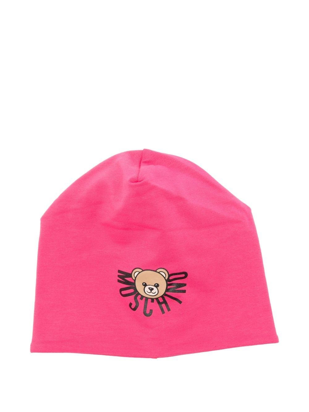 Berretto per bambina Moschino Kids fucsia con logo Teddy Bear - Rubino Kids