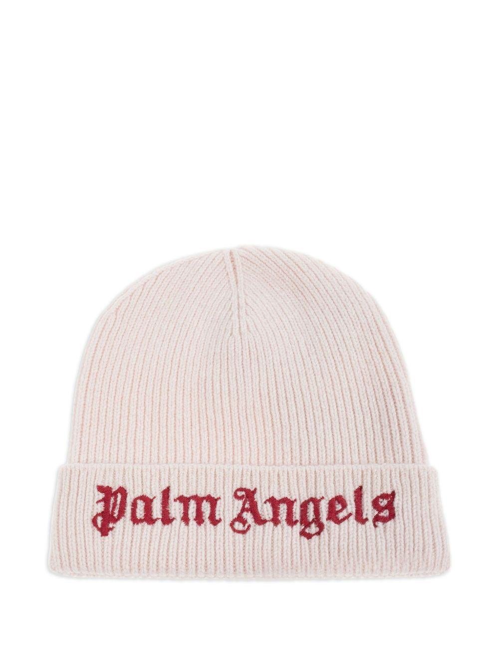 Berretto per bambina Palm Angels Kids rosa a coste con logo ricamato - Rubino Kids