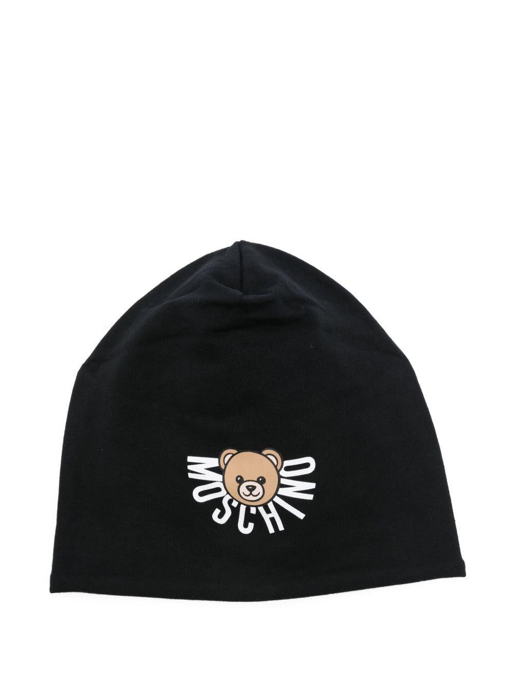 Berretto per bambini Moschino Kids nero con logo Teddy Bear - Rubino Kids