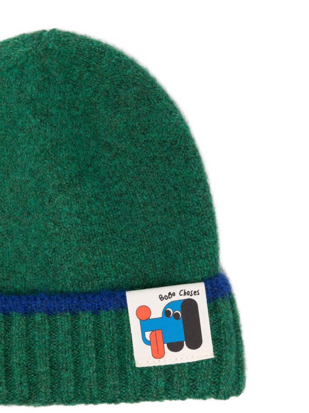 Berretto per bambino Bobo Choses verde con applicazione con logo - Rubino Kids