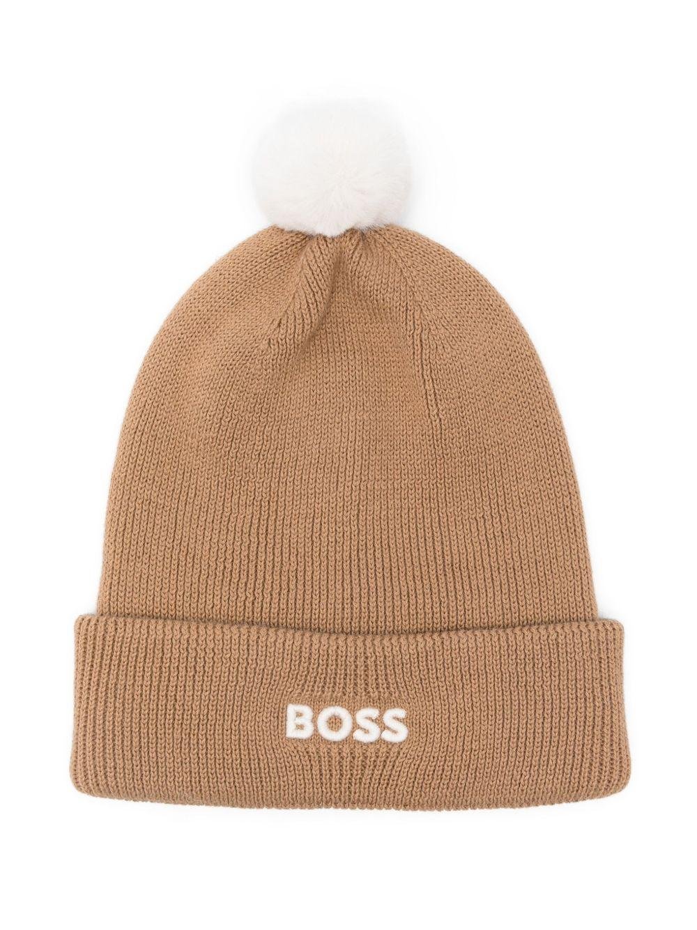 Berretto per bambino Boss Kids beige con logo ricamato - Rubino Kids