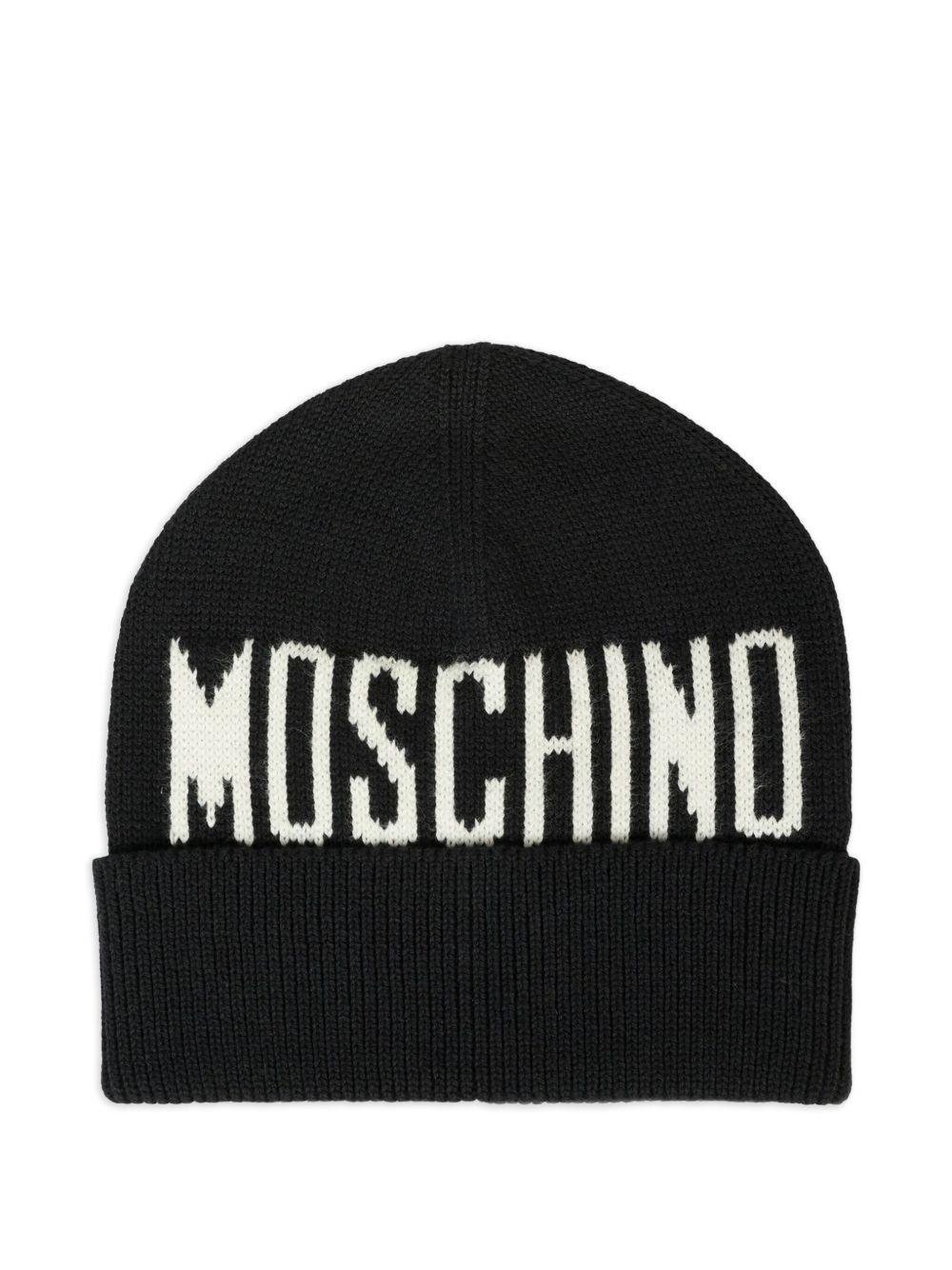 Berretto per bambino Moschino Kids nero con logo ricamato - Rubino Kids