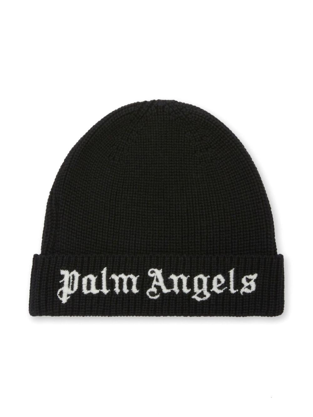 Berretto per bambino Palm Angels Kids nero con ricamo con logo frontale - Rubino Kids