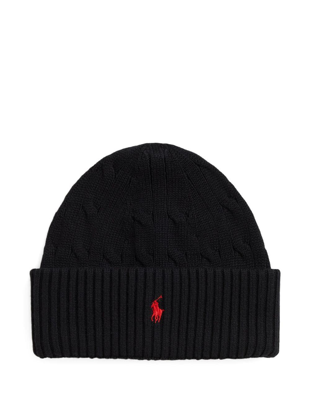 Berretto per bambino Polo Ralph Lauren Kids nero con motivo Polo Pony - Rubino Kids