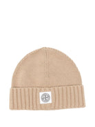Berretto per bambino Stone Island Junior beige con toppa con logo - Rubino Kids
