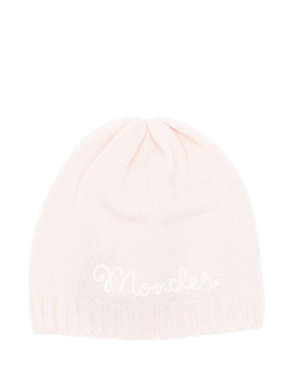 Berretto per neonata Moncler Enfant rosa con logo ricamato - Rubino Kids