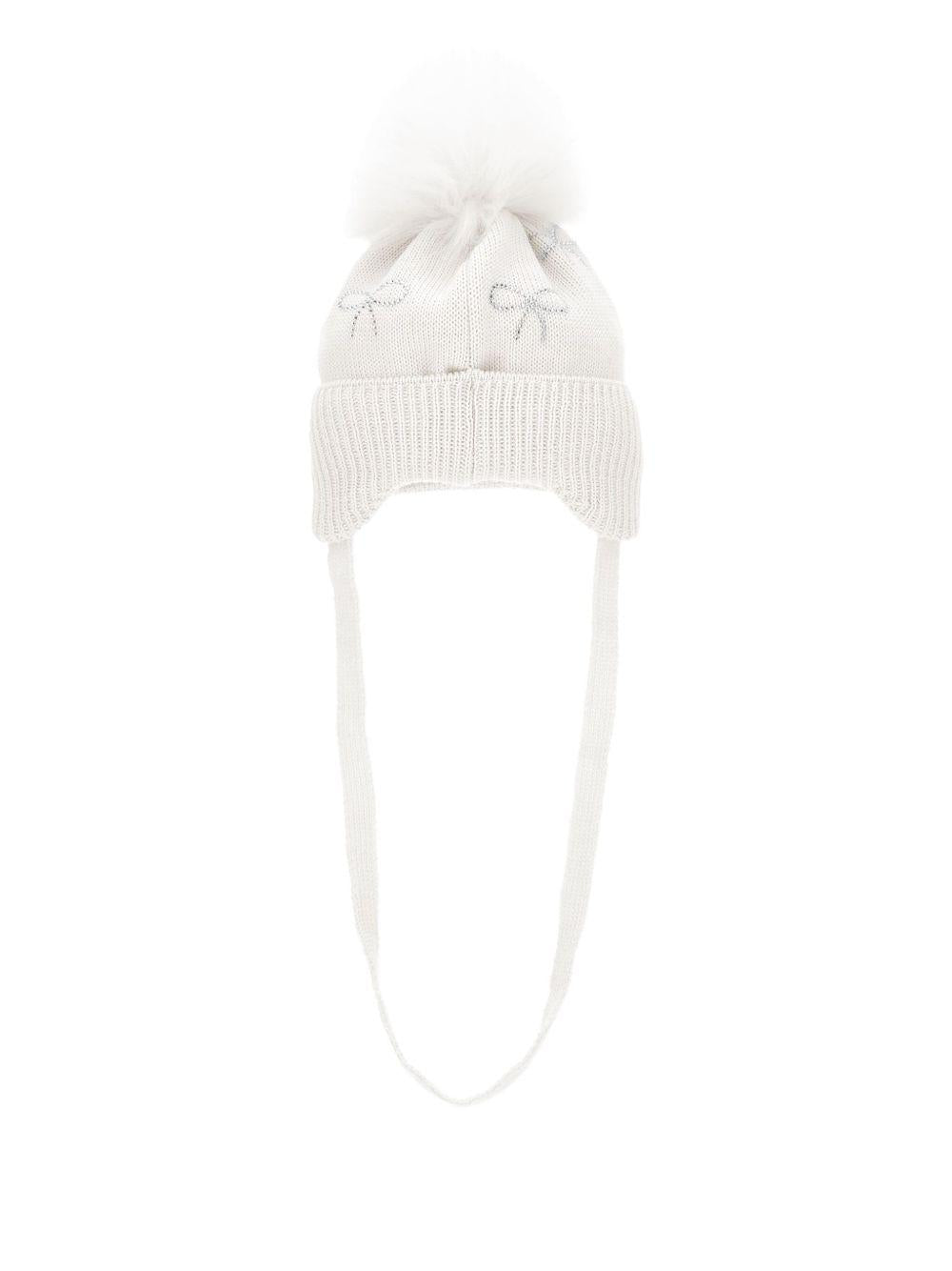 Berretto per neonata Monnalisa bianco con decorazione con strass - Rubino Kids