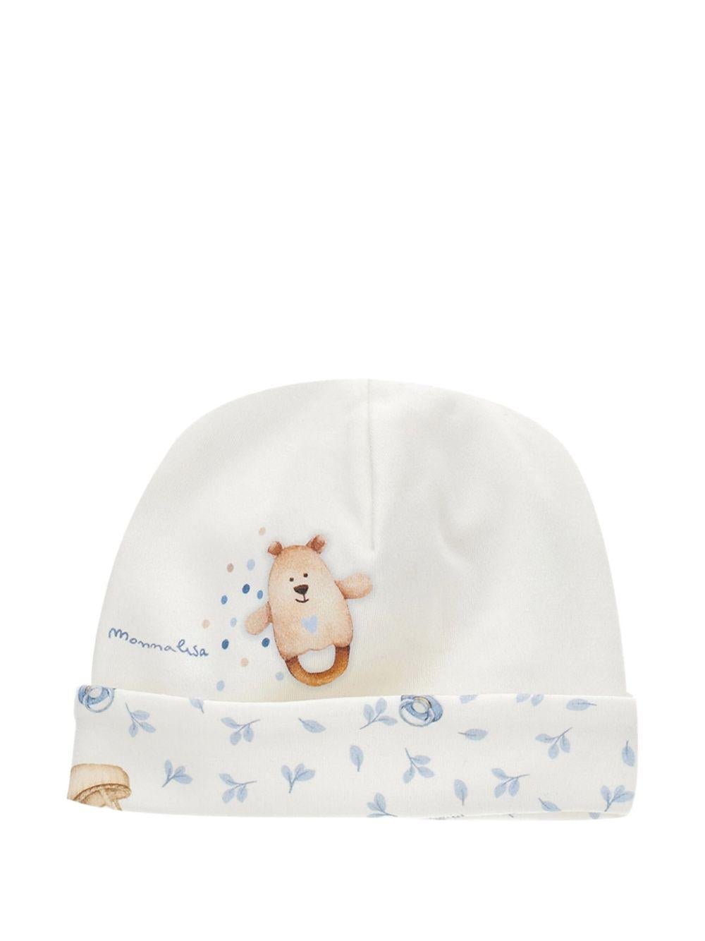 Berretto per neonata Monnalisa bianco con stampa - Rubino Kids