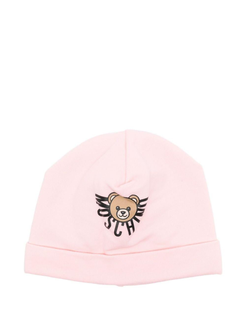 Berretto per neonata Moschino Kids rosa con logo Teddy Bear - Rubino Kids