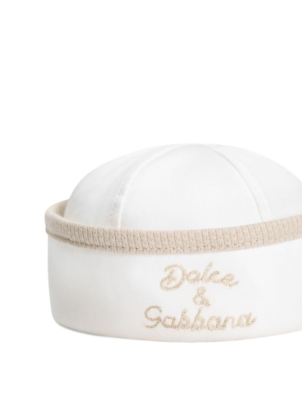 Berretto per neonati Dolce & Gabbana Kids bianco con logo ricamato - Rubino Kids