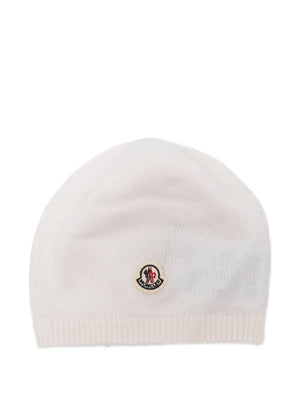 Moncler Enfant white baby hat with logo patch