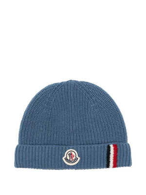 Moncler Enfant blue ribbed knit baby hat