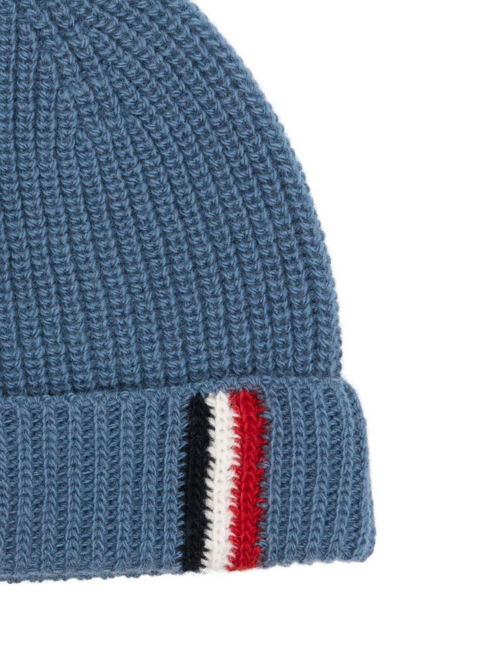 Berretto per neonati Moncler Enfant blu con lavorazione in maglia a coste - Rubino Kids