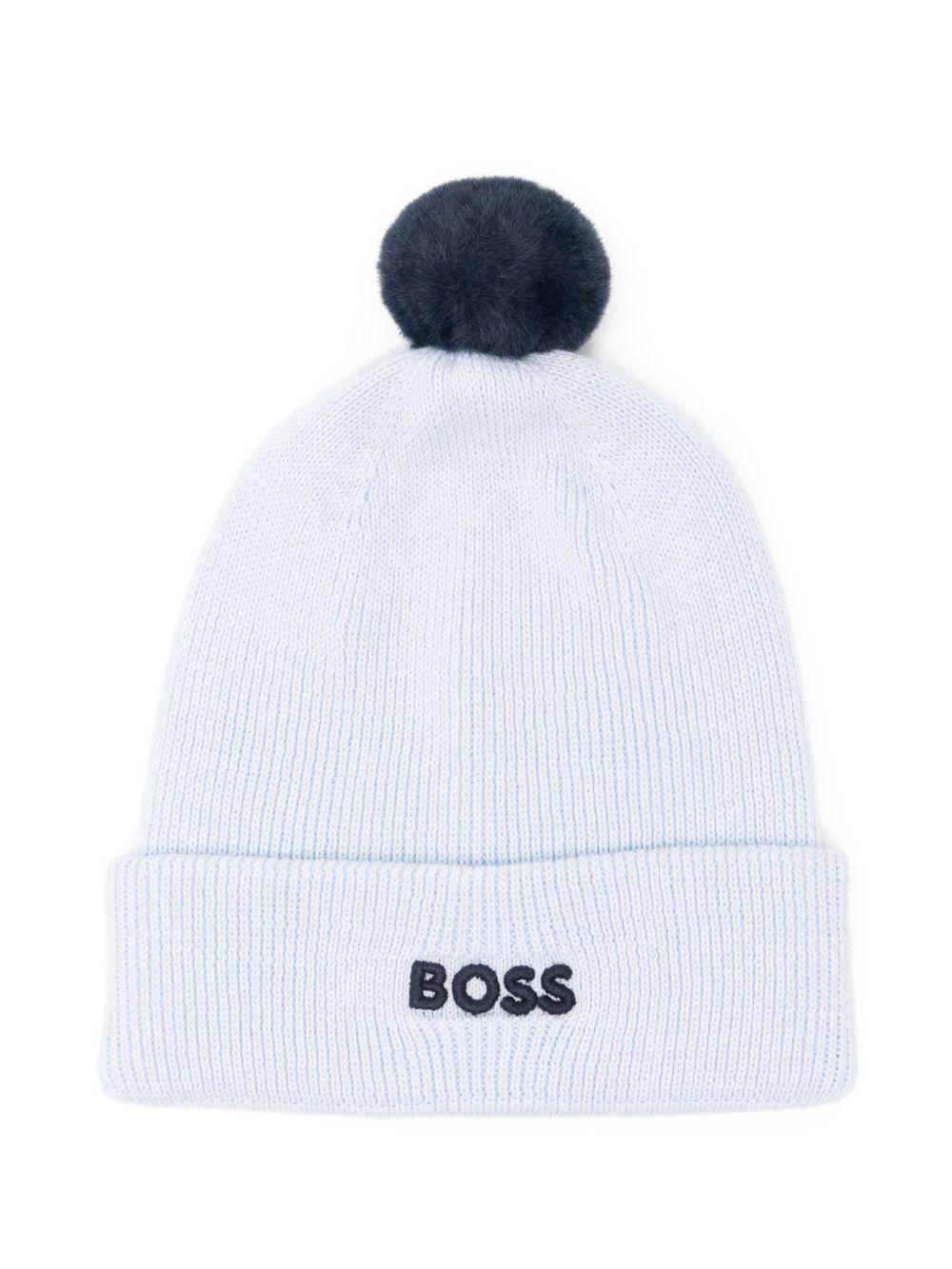 Berretto per neonato Boss Kids azzurro con pompon in maglia - Rubino Kids