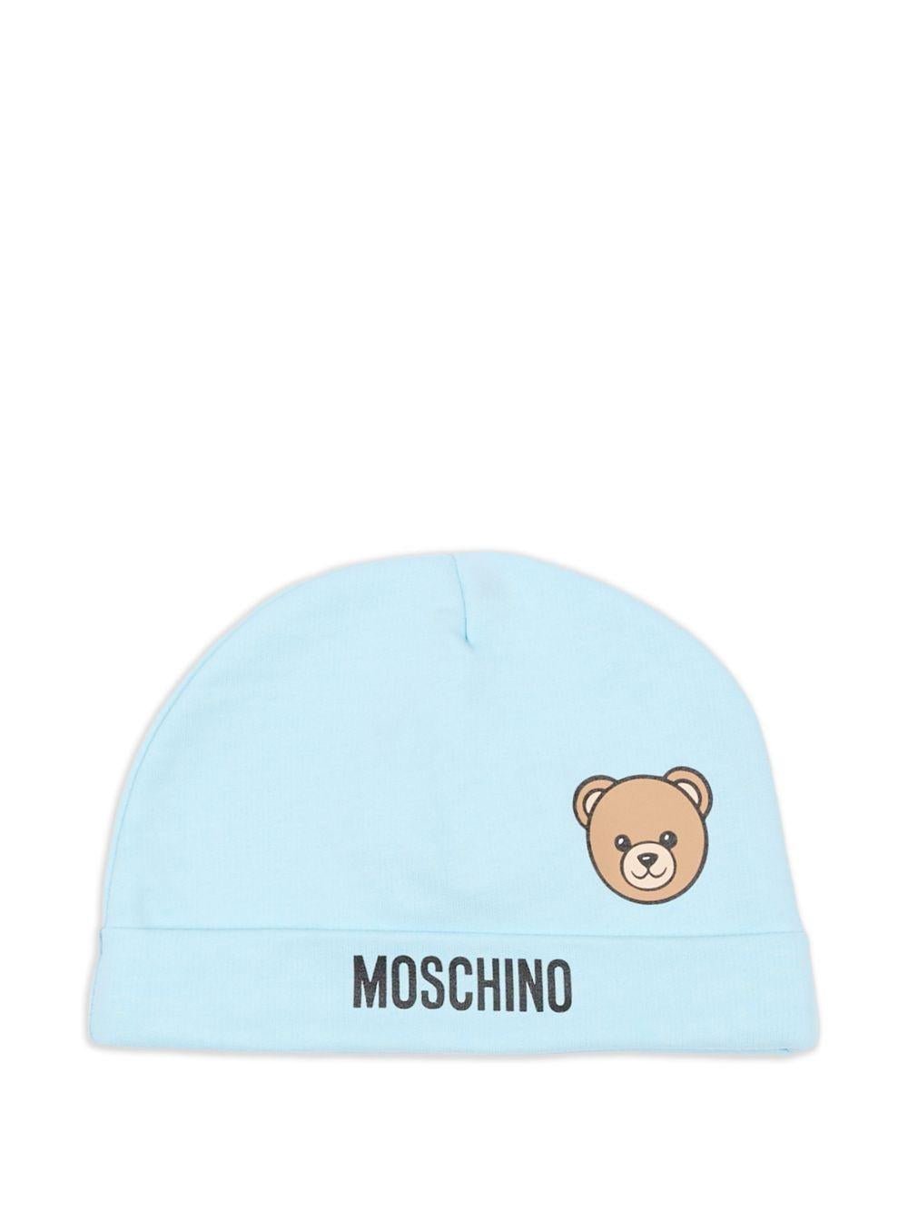 Berretto per neonato Moschino Kids azzurro con motivo orsetto - Rubino Kids