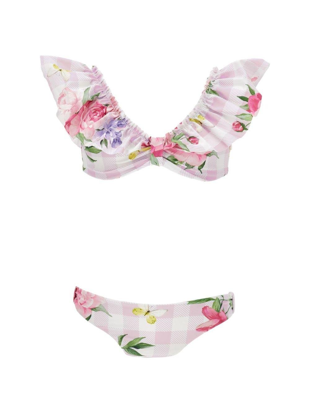 Bikini a fiori per bambina Monnalisa rosa con ruches - Rubino Kids